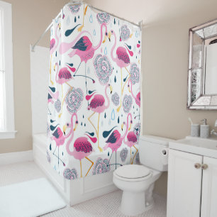 Cute Pink Flamingos & Stylized Flowers Pattern