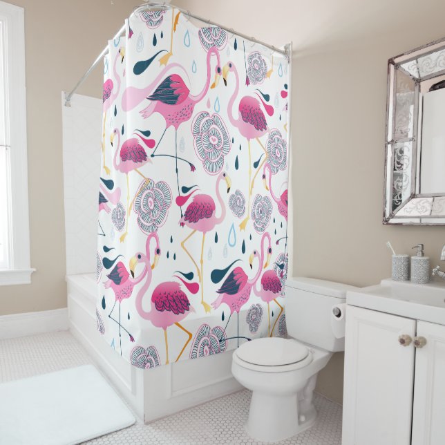 Cute Pink Flamingos & Stylized Flowers Pattern (In Situ)