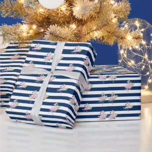 Cute Pink FlamingosTropical Leaf,Striped Classic Wrapping Paper