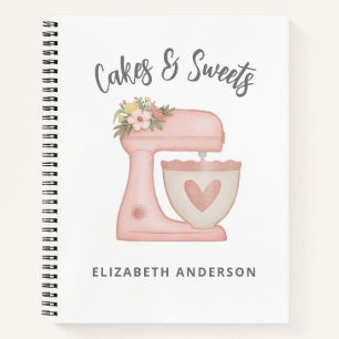 Cute Pink Floral Bakery Cake Mixer Notebook