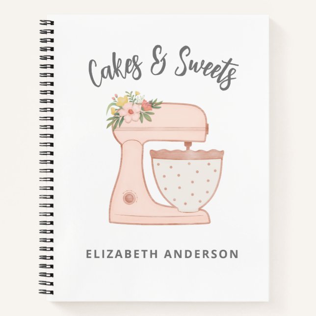 Cute Pink Floral Bakery Cake Mixer Notebook (Front)
