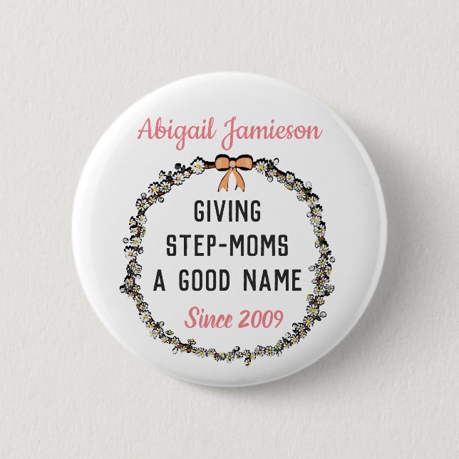 Cute Pink Floral Best Stepmom Happy Mother's Day  2 Inch Round Button (Front)