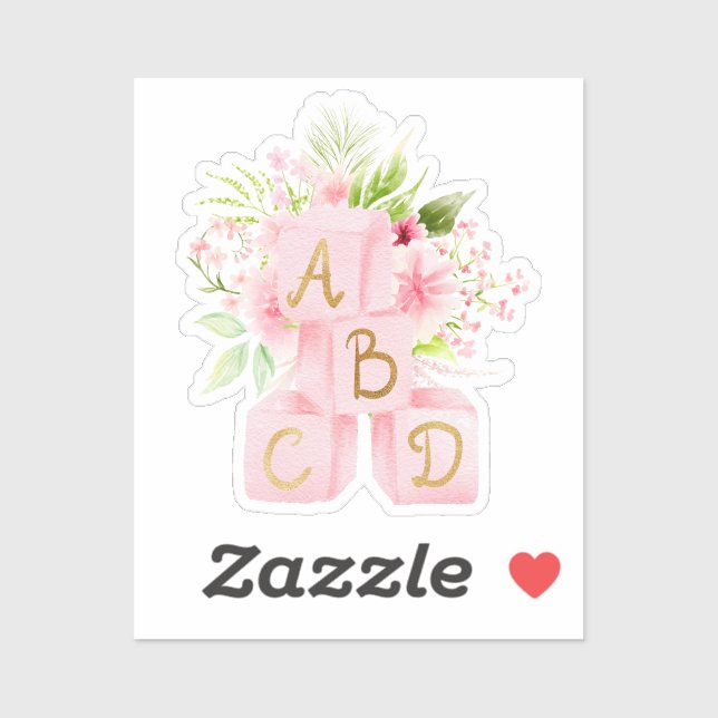 Cute Pink Floral Blocks Alphabet (Sheet)