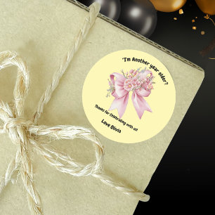 Cute Pink Floral Bow Girl Birthday Classic Round Sticker