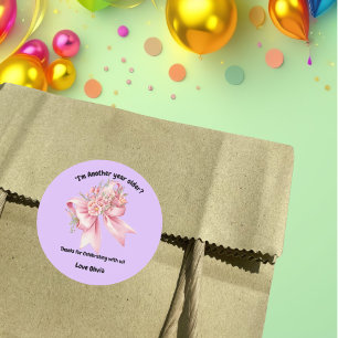 Cute Pink Floral Bow Girl Birthday Classic Round Sticker