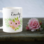 Cute Pink Floral Bridesmaid Gift Favour Idea Mug<br><div class="desc">Cute pink floral mug with custom name. Cute pink watercolor flowers. Lovely wedding favour idea for a flower girl or a stylish gift for bridesmaids. Personalize by replacing the sample name Emily with your name or a custom name that suits you.</div>