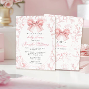 Cute Pink Floral Coquette Bow Baby Girl Shower Invitation