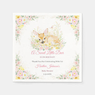 Cute Pink Floral Deer Baby Shower Napkin
