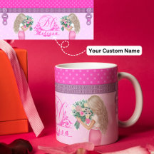 Cute pink floral design elegant monogrammed