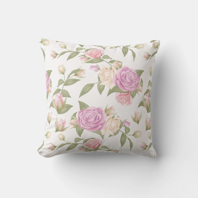 Cute Pink Floral Drawing Throw Pillow (Front)