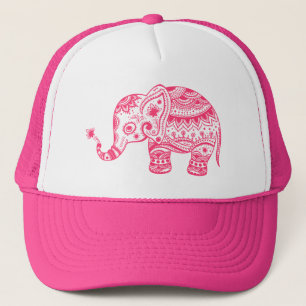 Cute Pink Floral Elephant Trucker Hat