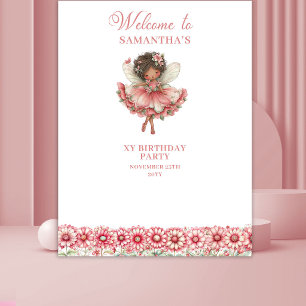 Cute Pink Floral Fairy 6th Birthday Backdrop Tapestry