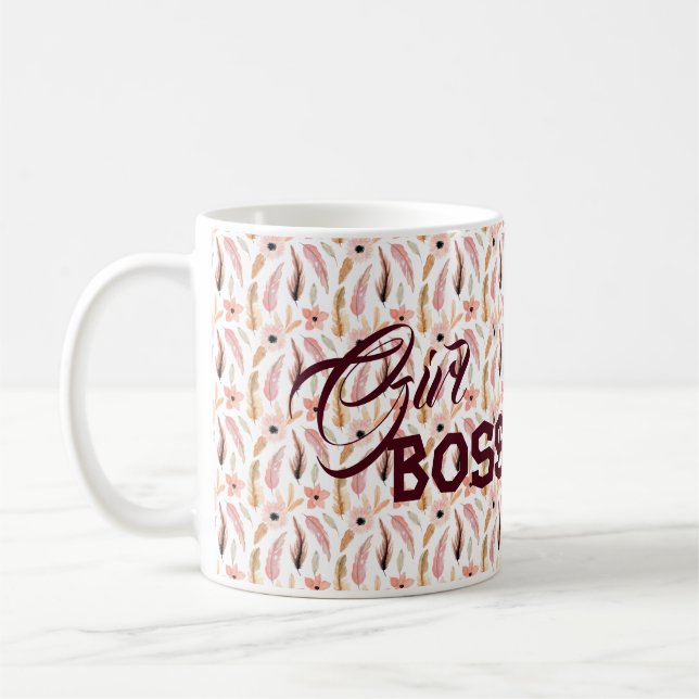 Cute Pink Floral Girl Boss Typography Pattern  Coffee Mug (Left)