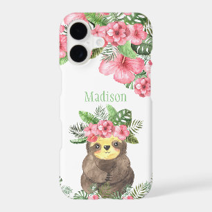 Cute Pink Floral Hawaiian Sloth Animal Name