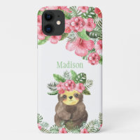 Cute Pink Floral Hawaiian Sloth Animal Name