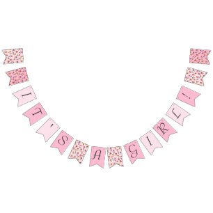 Cute Pink Floral It's a Girl Baby Shower Decor  Bunting Flags