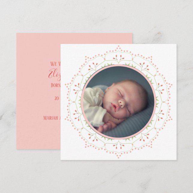 Cute Pink Floral Minimalist Calligraphy Wreath (Front/Back)