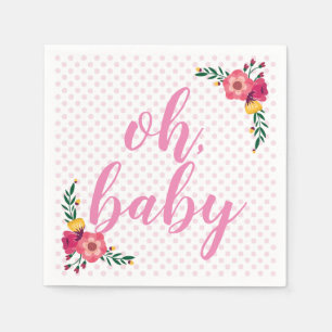 Cute Pink Floral Oh Baby Baby Shower Napkin