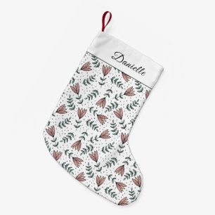 Cute Pink Floral Pattern Name Small Christmas Stocking