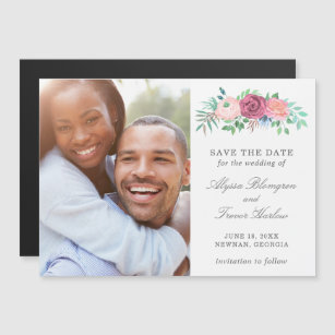 Cute Pink Floral Photo Wedding Save the Date Magnetic Invitation