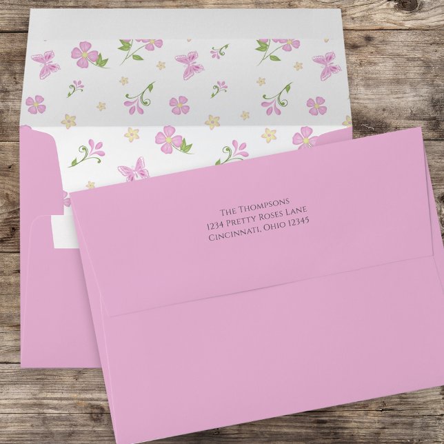 Cute Pink Floral Return Address Custom Envelope (Creator Uploaded)