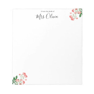 Cute Pink Floral Teacher Notepad
