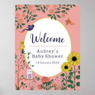 Cute Pink Floral Welcome to Baby Shower Sign
