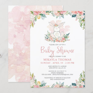 Cute Pink Floral Woodland Bunny Baby Shower
