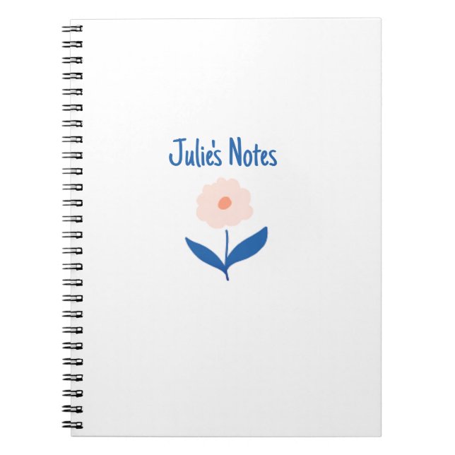 Cute Pink Flower Custom Name Message Notebook (Front)