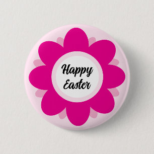 Cute Pink Flower Design Happy Easter 2 Inch Round Button