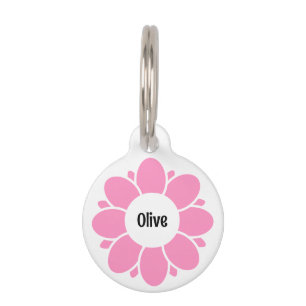 Cute Pink Flower Frame for Dog Name Pet Tag