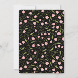 Cute, pink flower on black with repeating pattern holiday card