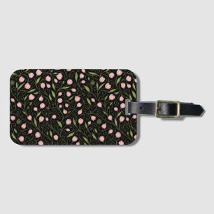 Cute, pink flower on black with repeating pattern luggage tag