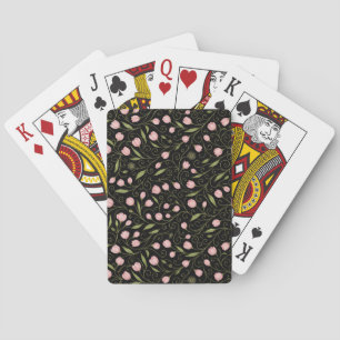 Cute, pink flower on black with repeating pattern  playing cards