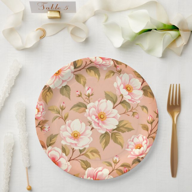 Cute pink flower paper plates (Wedding)