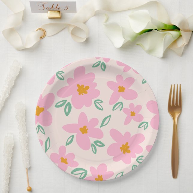 Cute pink flower paper plates (Wedding)