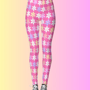 CUTE PINK FLOWER REPEATING FLORAL PATTERN FASHION LEGGINGS