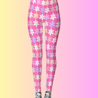 CUTE PINK FLOWER REPEATING FLORAL PATTERN FASHION LEGGINGS