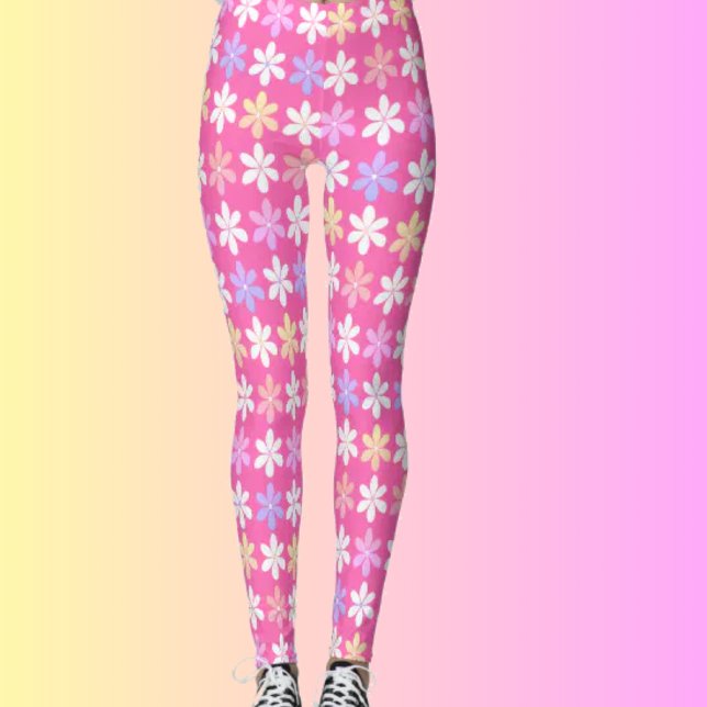 CUTE PINK FLOWER REPEATING FLORAL PATTERN FASHION LEGGINGS (Creator Uploaded)