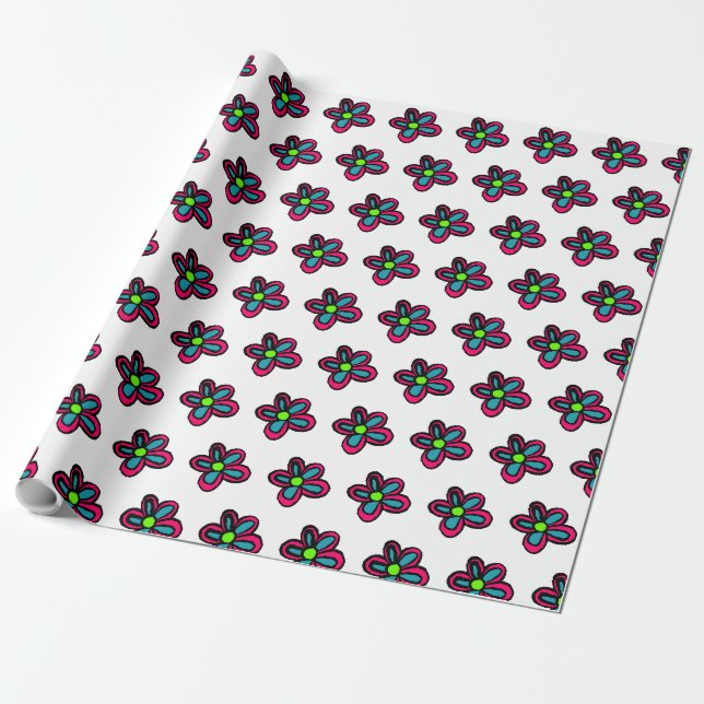 Cute Pink Flower Wrapping Paper (Unrolled)