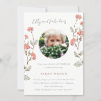 Cute Pink Flower Wreath Photo 50th Birthday Invite