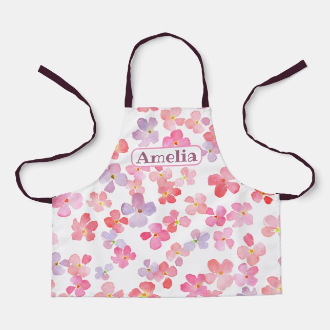Cute Pink Flowers All-Over Print Apron (Front)