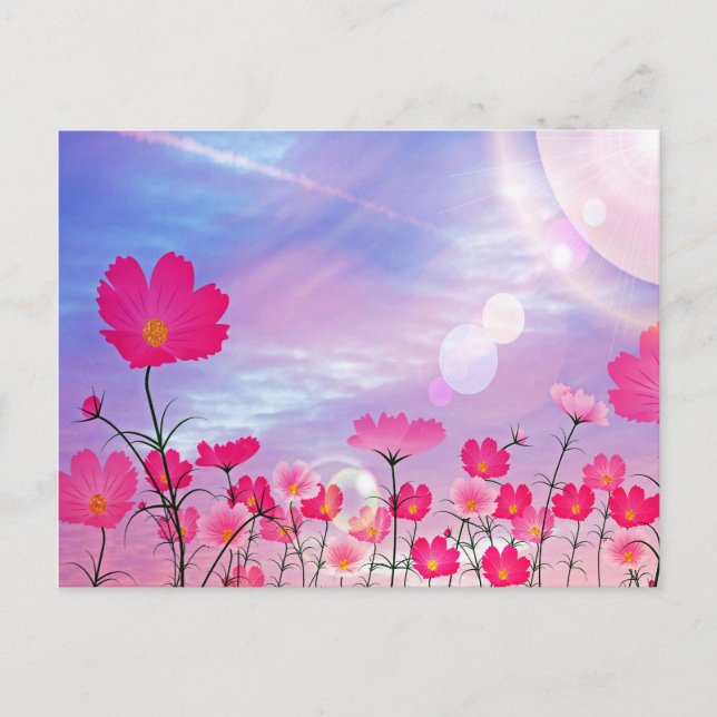 Cute Pink Flowers Blue Sunny Sky Bright Floral Postcard (Front)