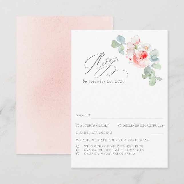 Cute Pink Flowers Elegant Wedding RSVP (Front/Back)