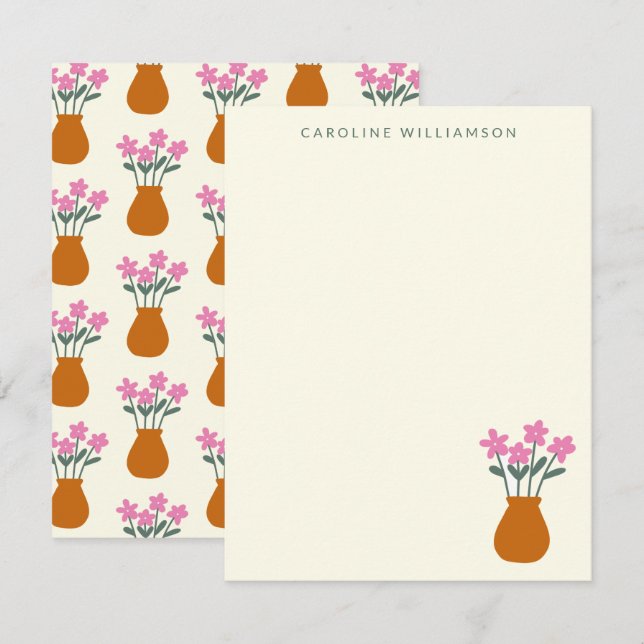 Cute Pink Flowers in Vase Personalized Name Card (Front/Back)