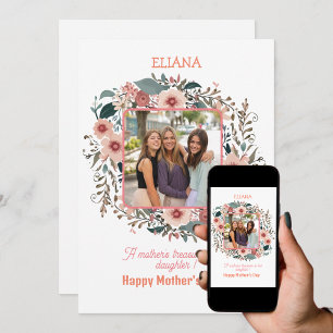 Cute Pink Flowers Mom Daughter Quotes Photo Card
