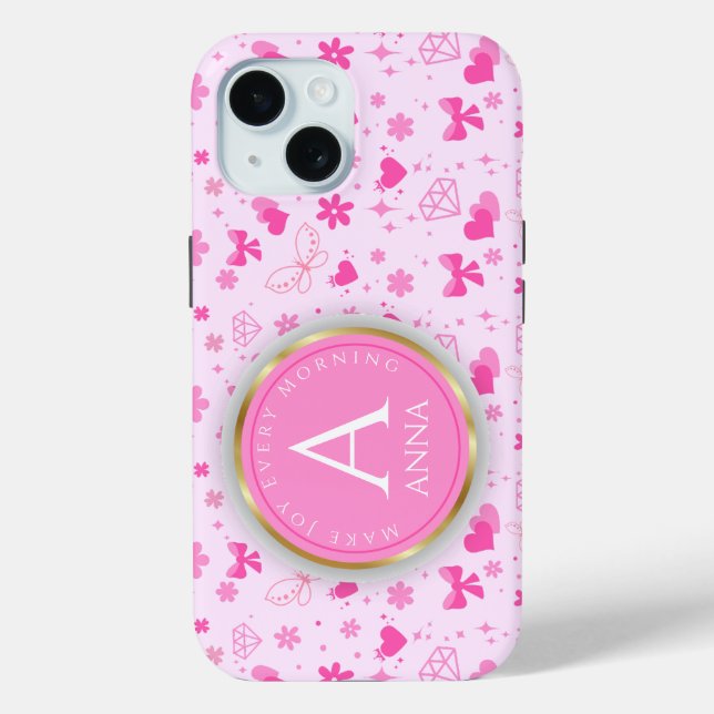 Cute Pink Flowers Pattern, Girly Floral design Case-Mate iPhone Case (Back)