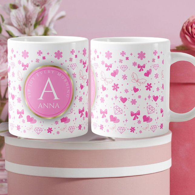Cute Pink Flowers seamless Pattern, Girly Floral Large Coffee Mug (Creator Uploaded)