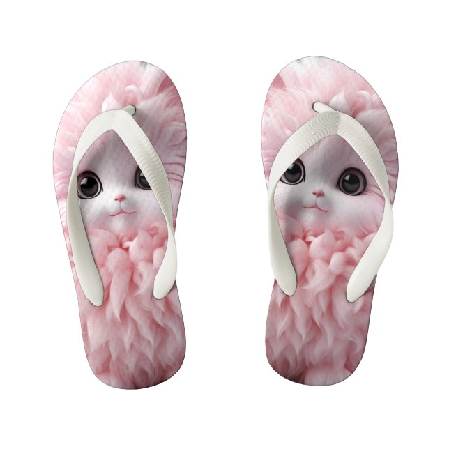 Cute Pink Fluffy Toy Animal Kid's Flip Flops (Footbed)