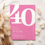 Cute Pink Forty 40th Birthday Party Invitations<br><div class="desc">Cute pink 40th birthday party invitations featuring the number '40' in a large bold serif font,  and a modern invite template that is easy to personalize.</div>